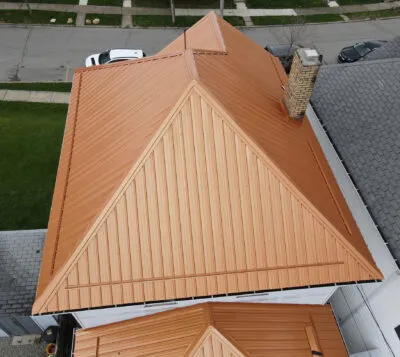 Copper metal roof system installed by HGE