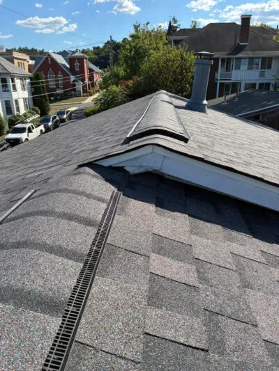 Close up of vent caps on new roof installation