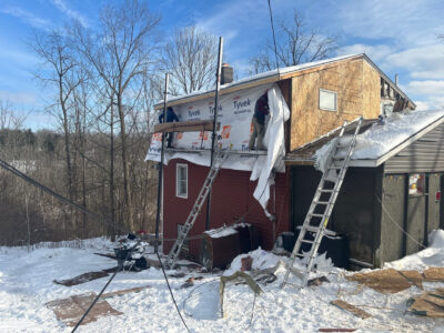 In progress shot of a siding installation project