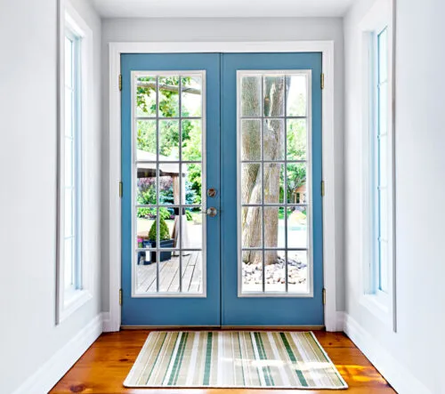 Powder Blue French Patio Doors In Residential Home