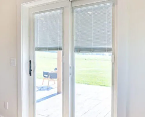 White Sliding Glass Patio Door With Blinds From ProVia