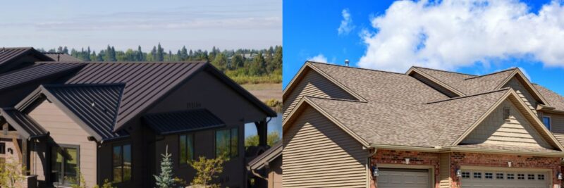 side by side comparison of metal and asphalt roof aesthetics