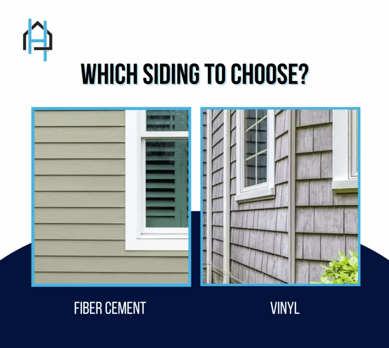 graphic depicting fiber cement and vinyl siding examples side by side