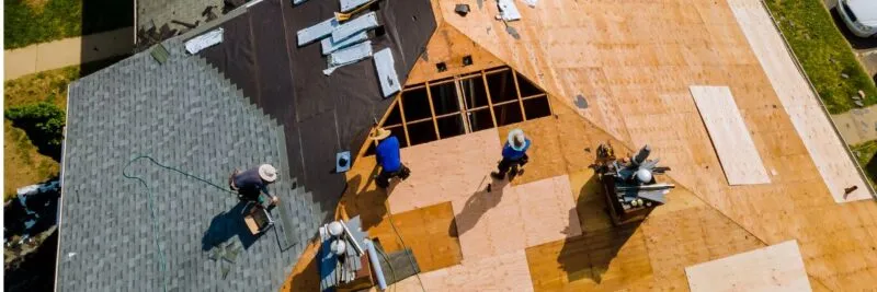 aerial drone shot of roof installation