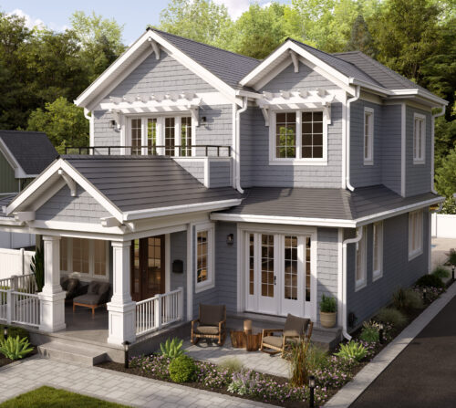 photo of a home with a grey metal roof system