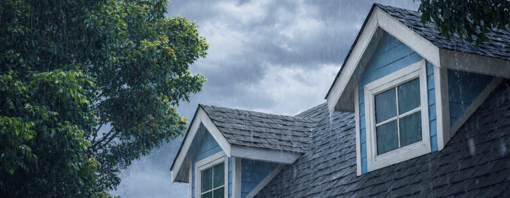a home being rained on during a spring shower