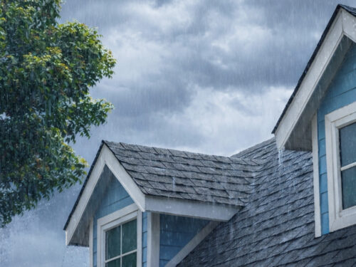 a home being rained on during a spring shower