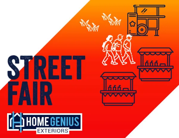 Colorful logo for a street fair, highlighted by a red and orange gradient background.
